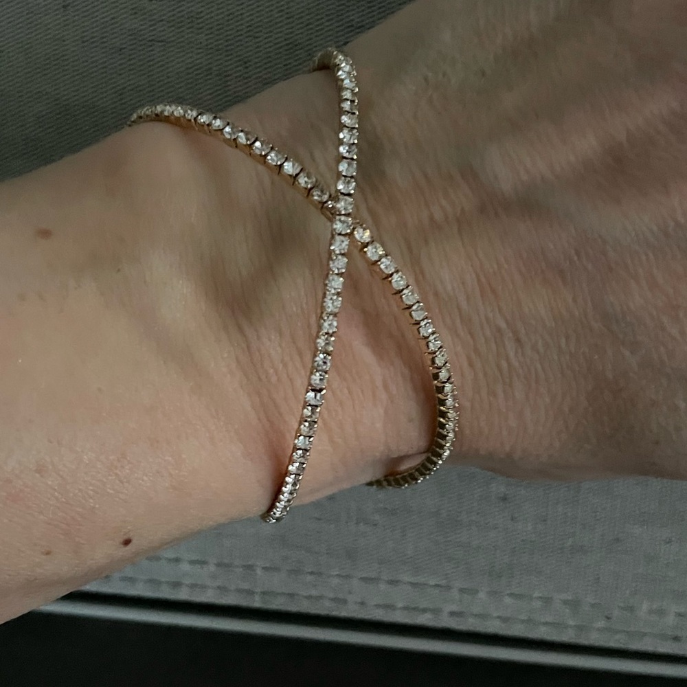 Gold with diamond X cuff bracelet